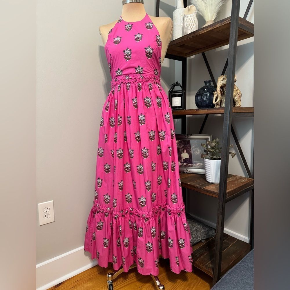 RHODE Salena Maxi Dress in Marigold Flower Hot Pink Women’s SIZE Small - Picture 3 of 13